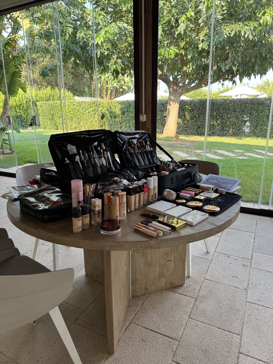 Bridal makeup station set up at Castello Monaci, Salice Salentino